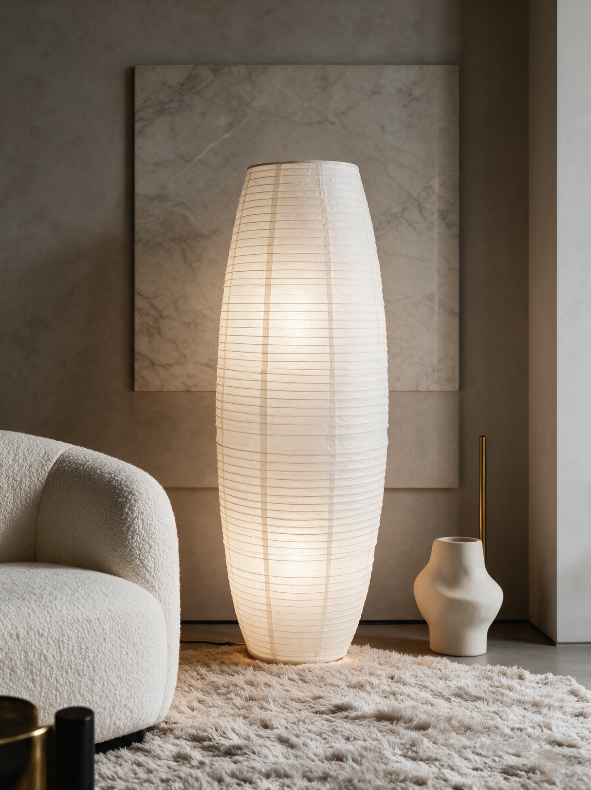 Sora Rice Paper Floor Lamp — lit lamp lifestyle