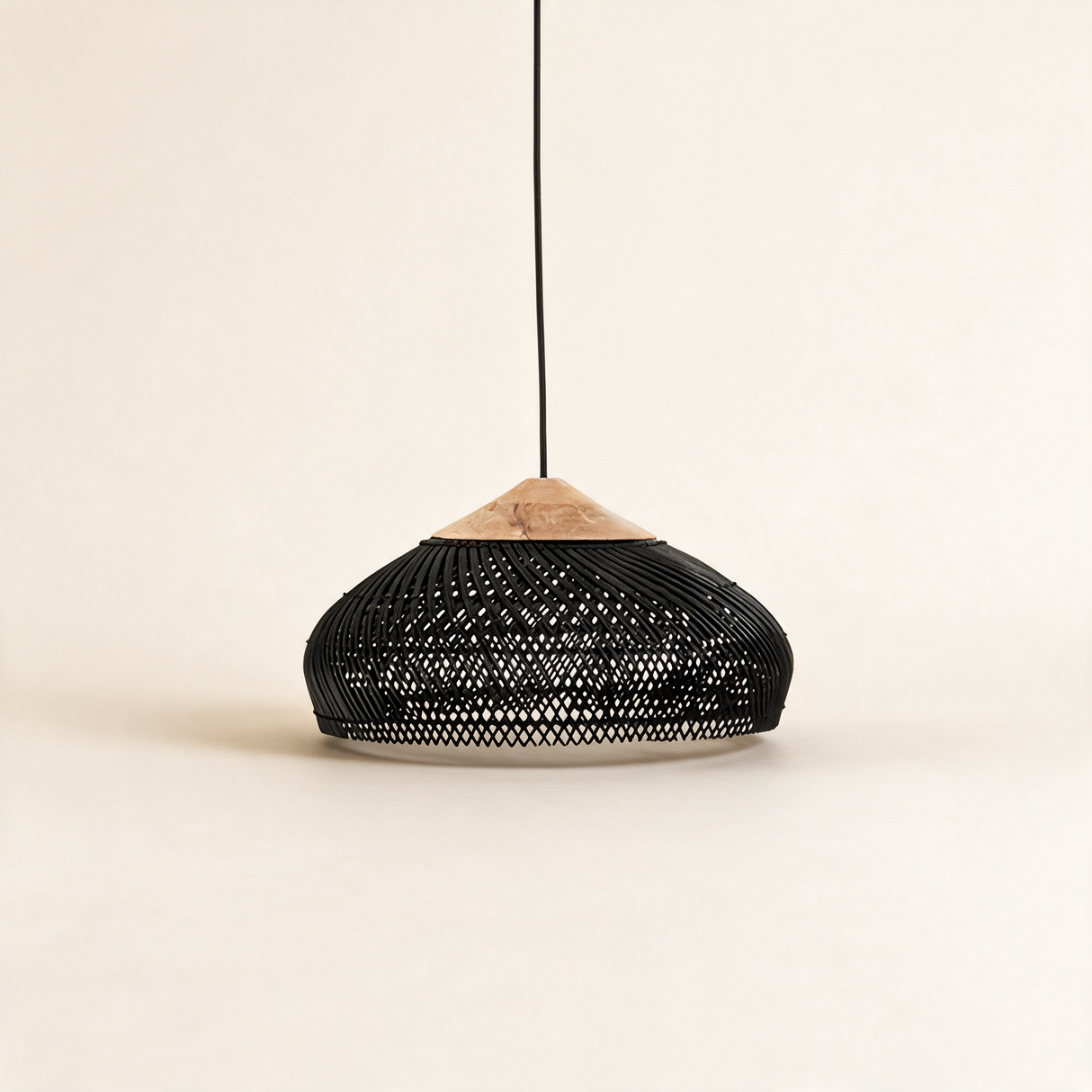 Java Rattan Pendant Light — Natural wood Black rattan main Model B