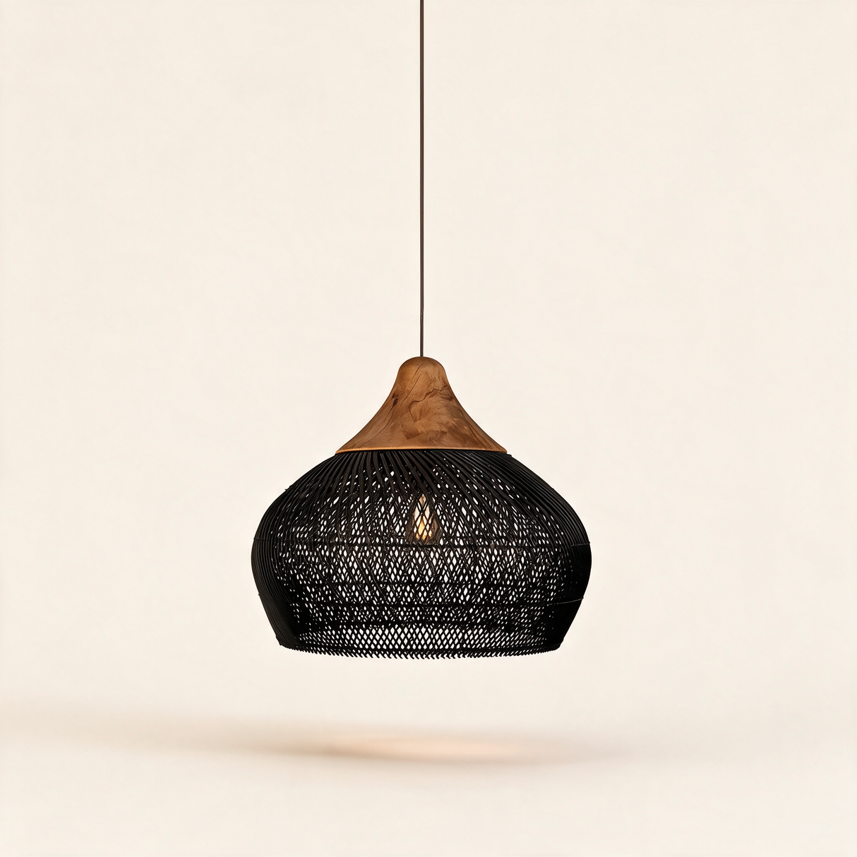 Java Rattan Pendant Light — Dark wood Black rattan main Model C