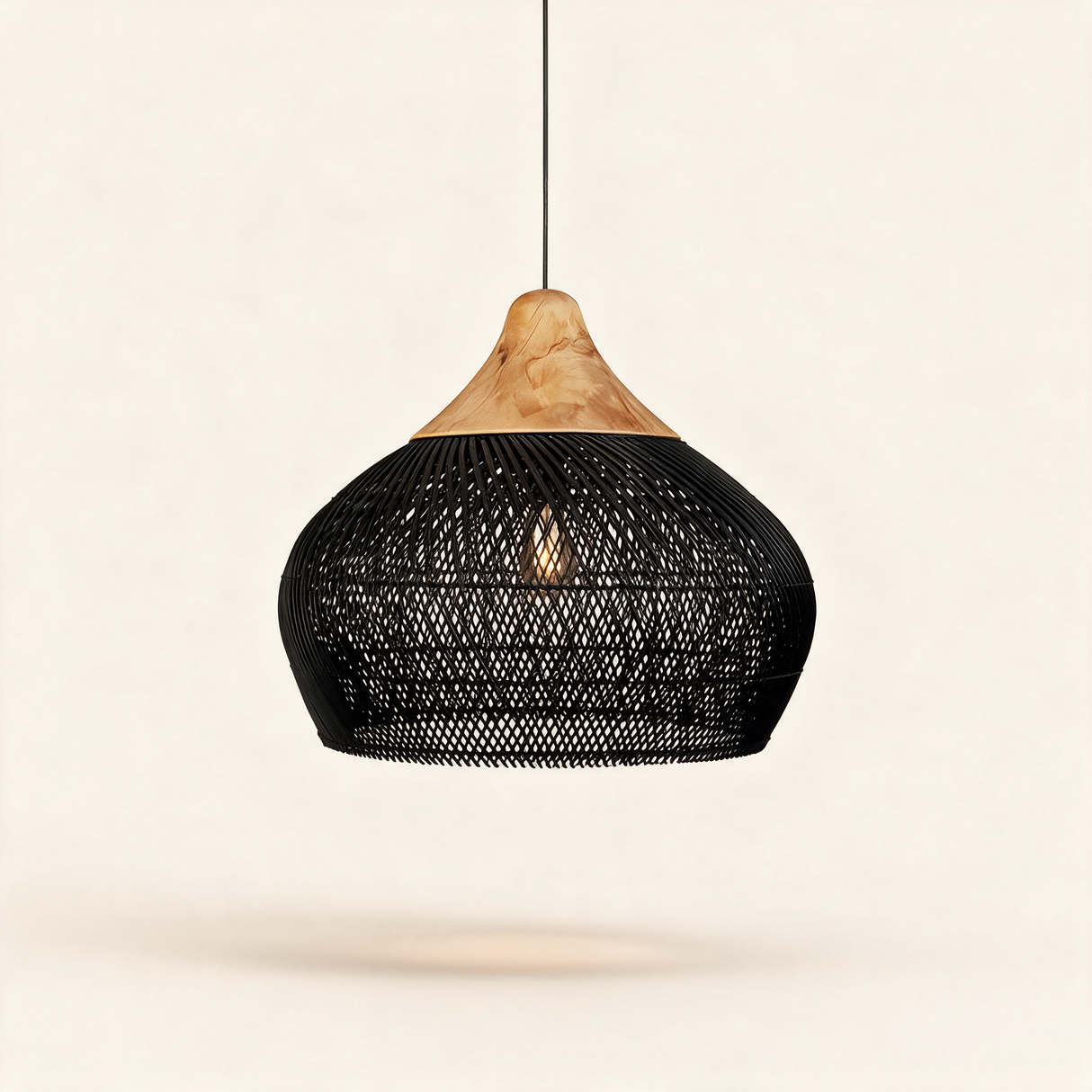 Java Rattan Pendant Light — Natural wood Black rattan main Model C