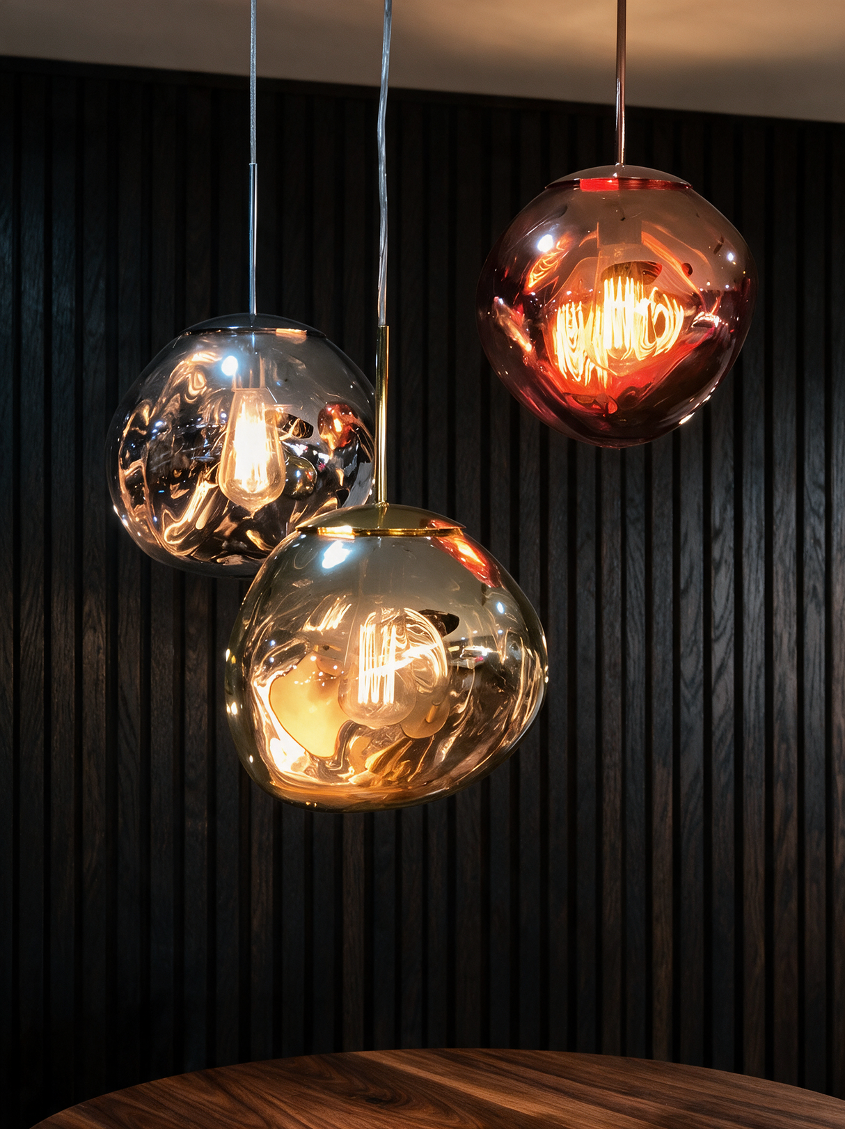 Magma Glass Pendant Light — three-finish cluster lifestyle