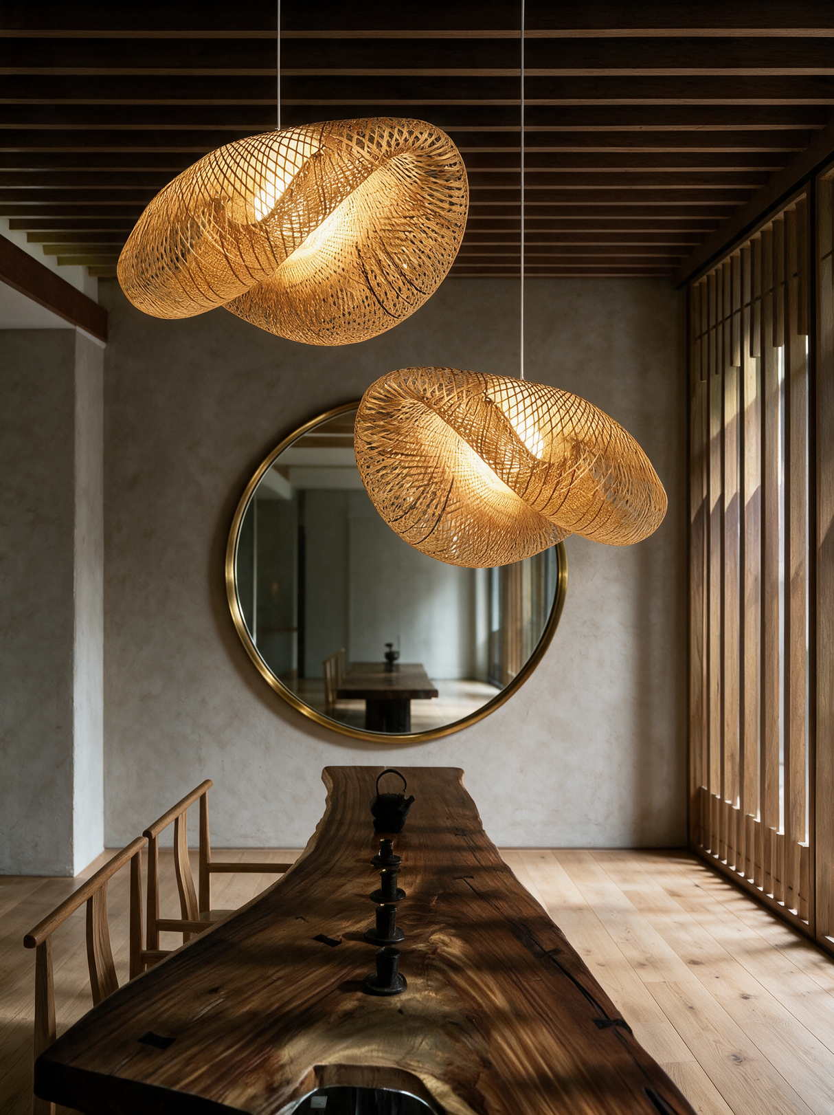 Wave Rattan Pendant Light — hallway lifestyle
