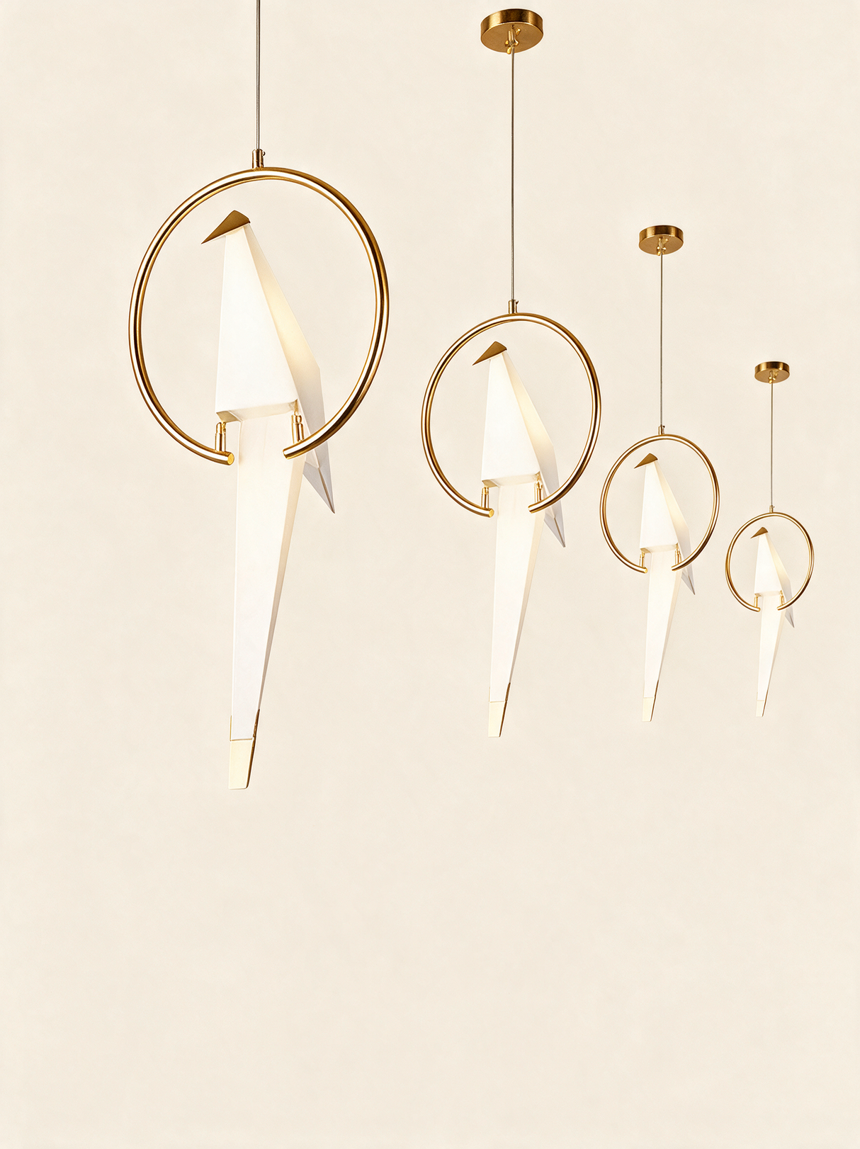 Origami Crane Accent Light - hero product shot (brass hoop pendant)