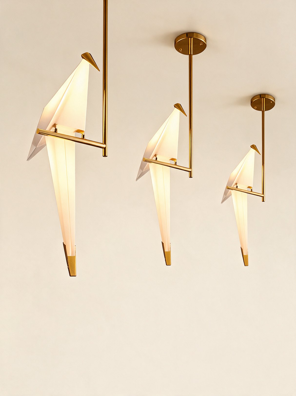 Origami Crane Accent Light - hero product shot (pendant on brass rod)