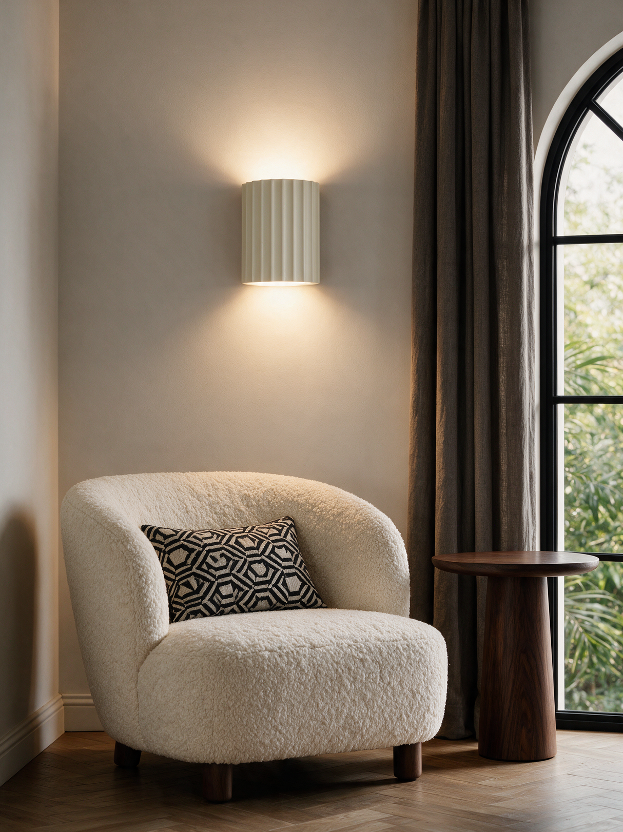 Ribbed Resin Wall Sconce - lifestyle image in living room