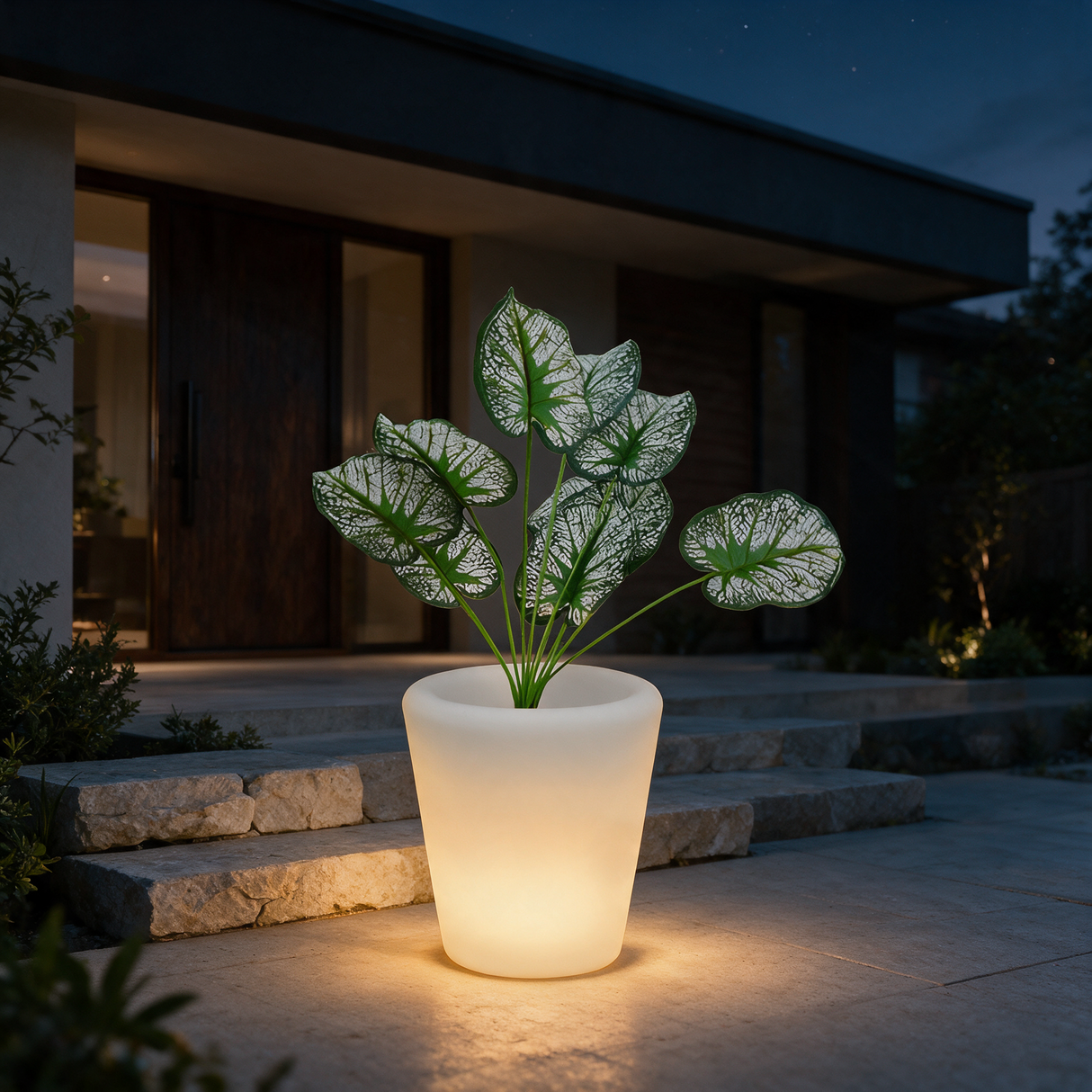 Verde Glow Planter Light - lifestyle image entryway at night