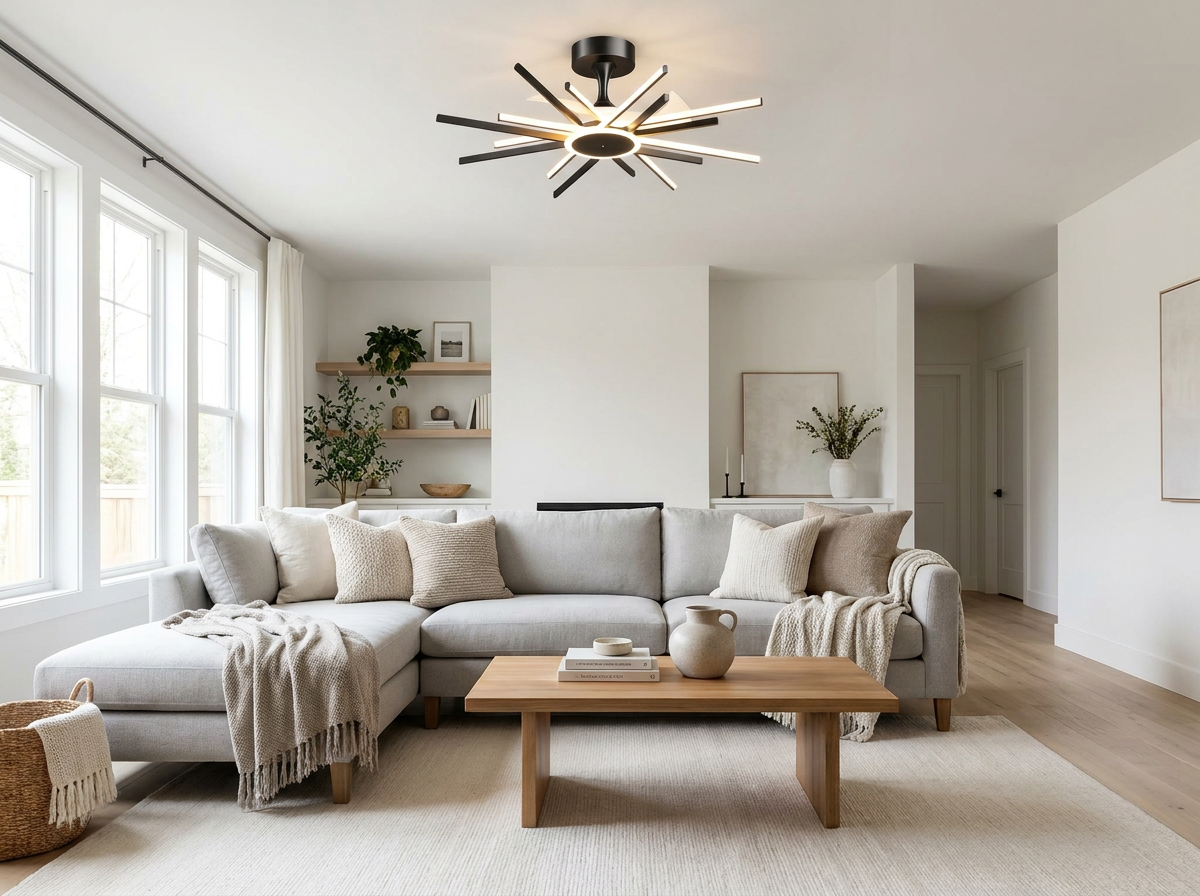 Starburst Ceiling Fan Light in living room