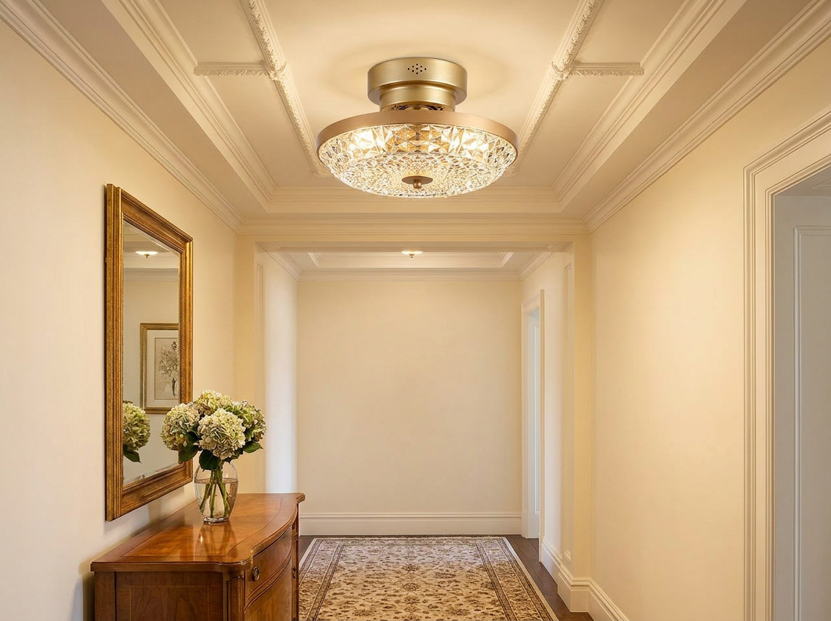 Elegant Retro Ceiling Fan Light in entry hall