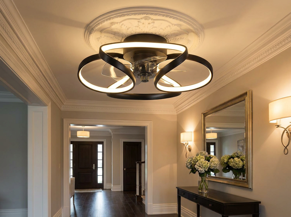 Flower ceiling fan in elegant entryway