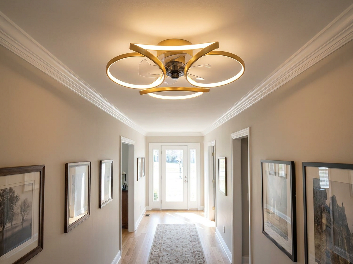Flower ceiling fan in hallway