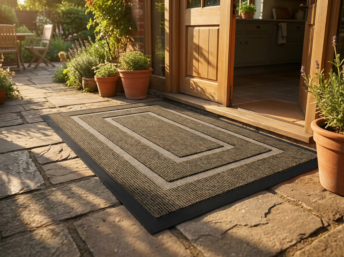 Dirt-trapper mat at a back door to a garden