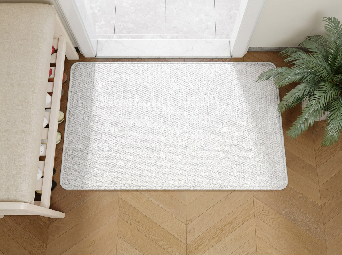 White doormat at apartment door