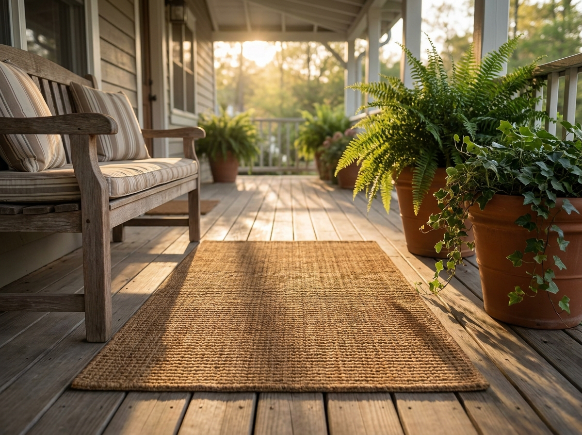 Brown doormat on patio
