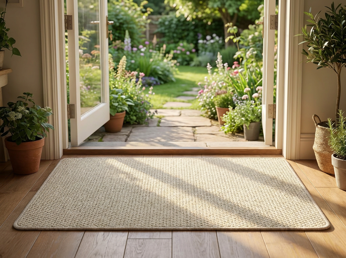 White doormat at back door