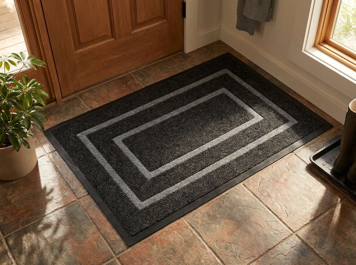 Dirt-trapper mat at a kitchen back entrance