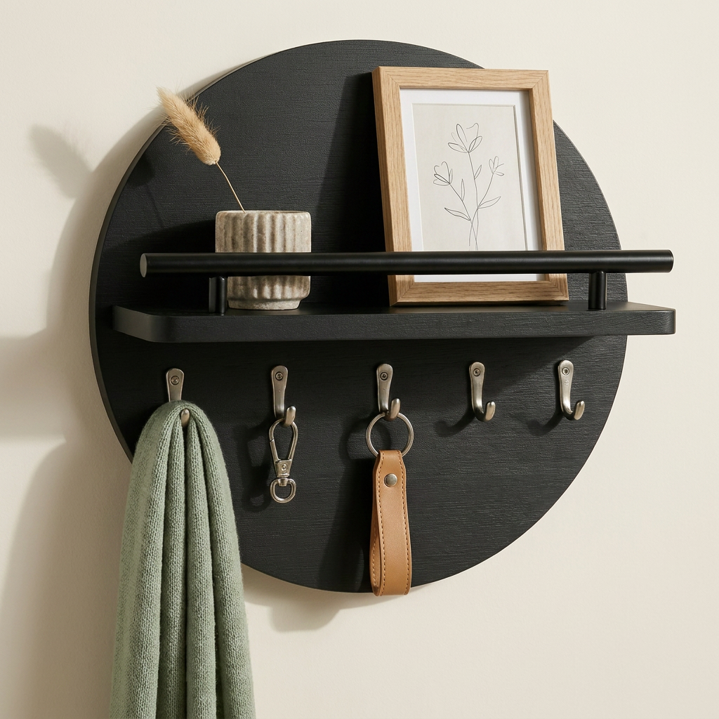 Round Wall Organizer — Black, close styled view