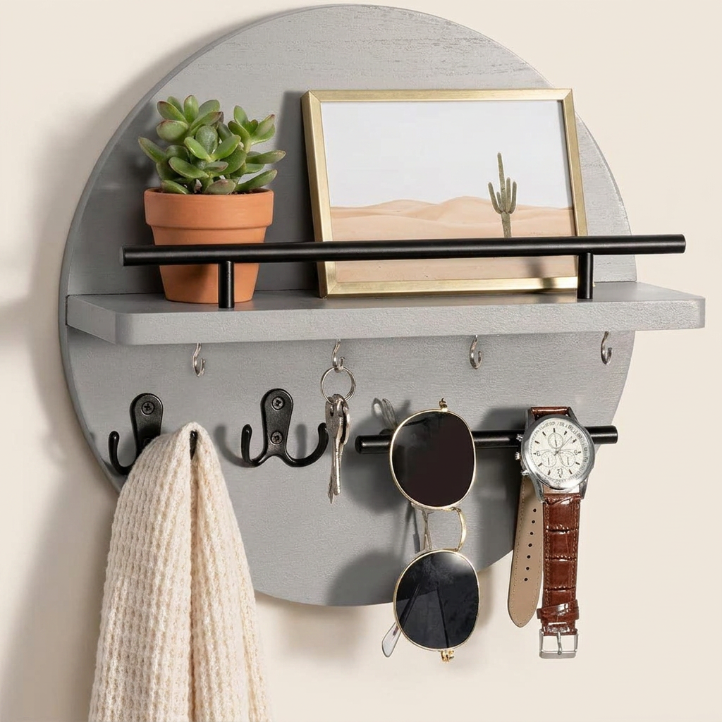 Round Wall Organizer — White/Black, front view