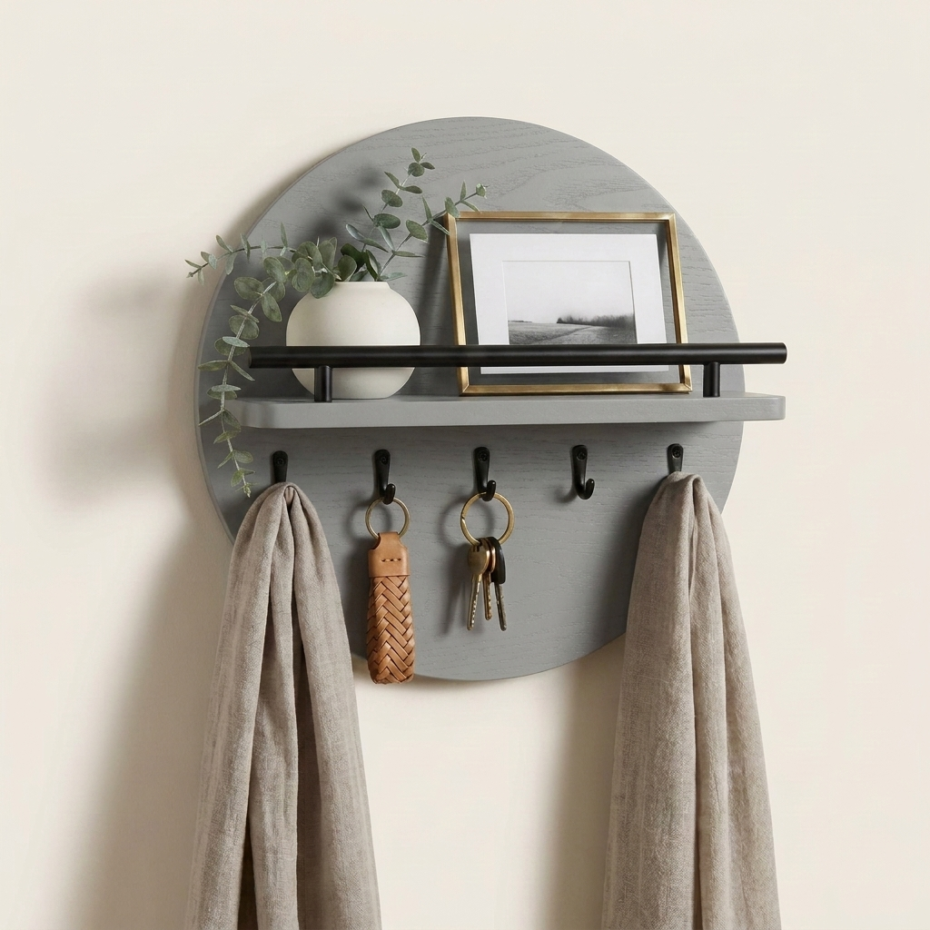 Round Wall Organizer — Grey/Black, front view