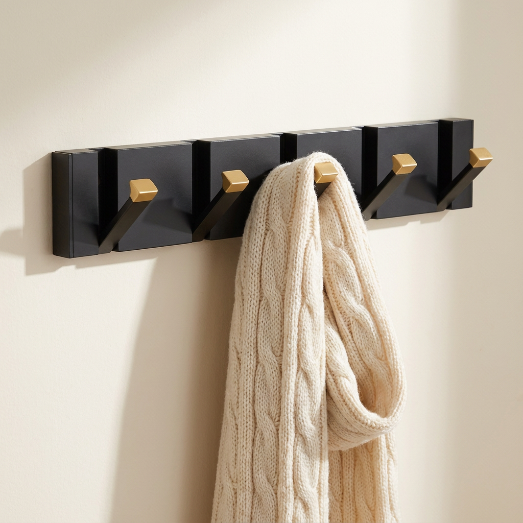Foldable Wall Hook Rack — with cream cable-knit scarf