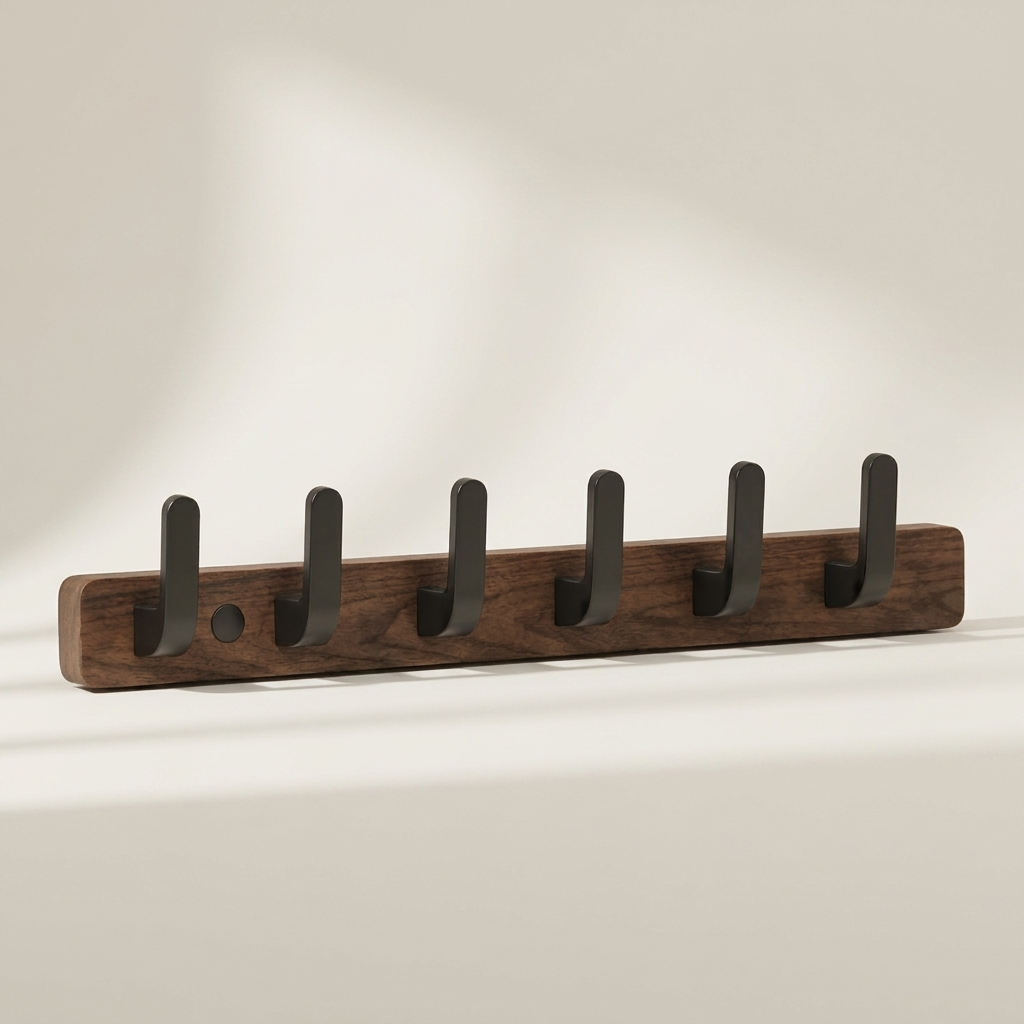Upward-Curving Pegs Coat Rack — Walnut 5-hook