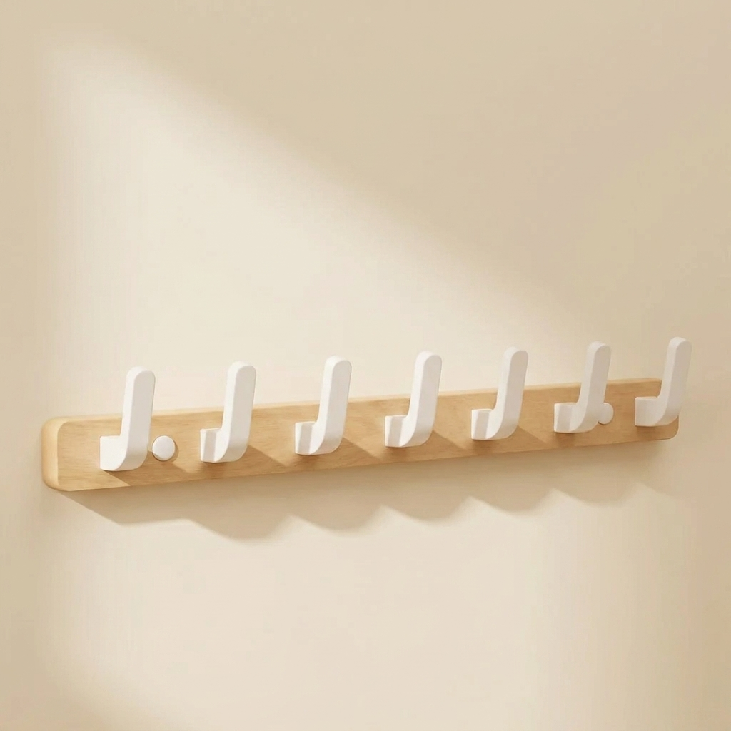 Upward-Curving Pegs Coat Rack — Beech 4-hook
