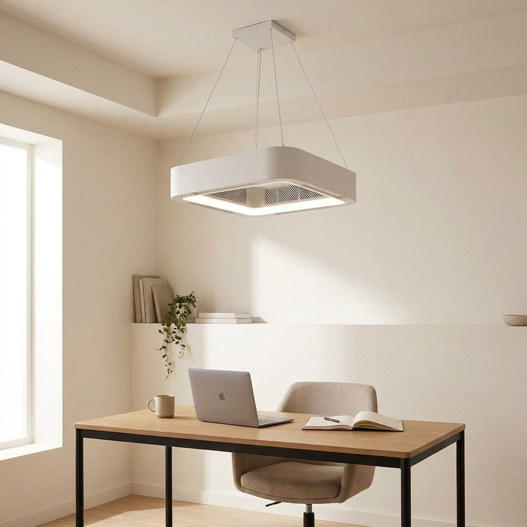 Bladeless ceiling fan pendant in a modern home office