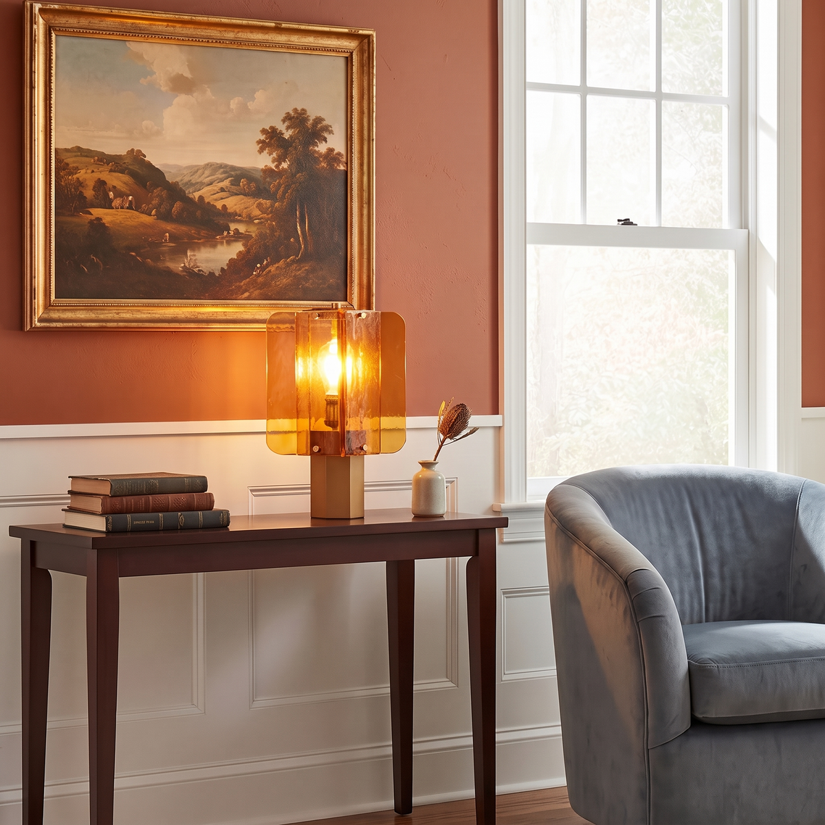 Amber Glass Table Lamp — reading-nook lifestyle