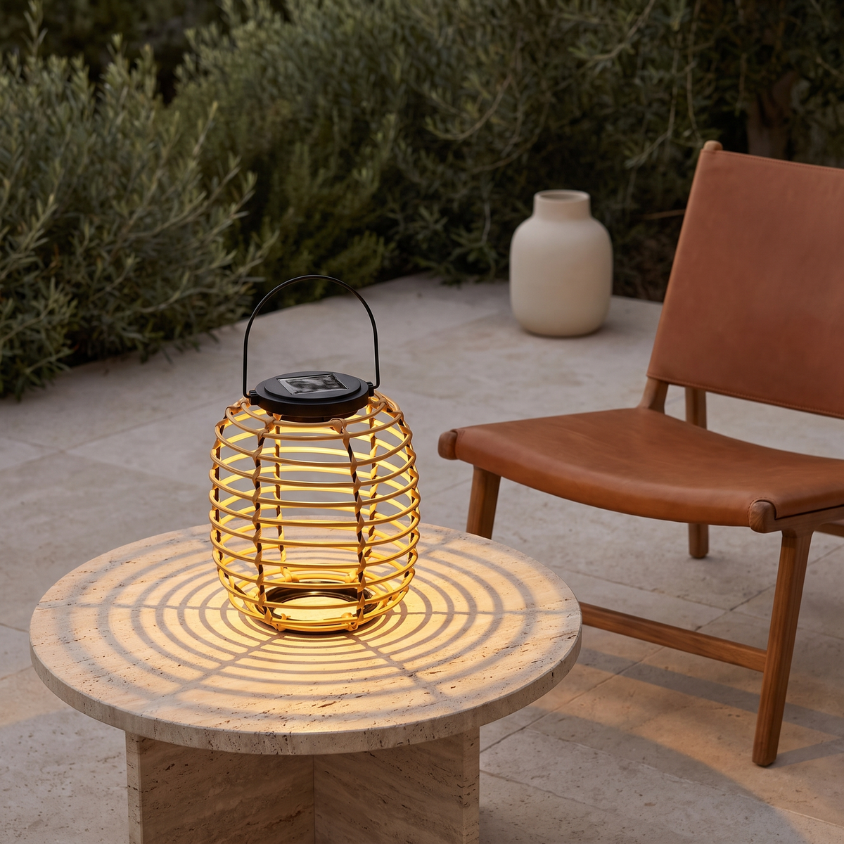 Woven Solar Lantern — Sparse Rattan terrace lifestyle