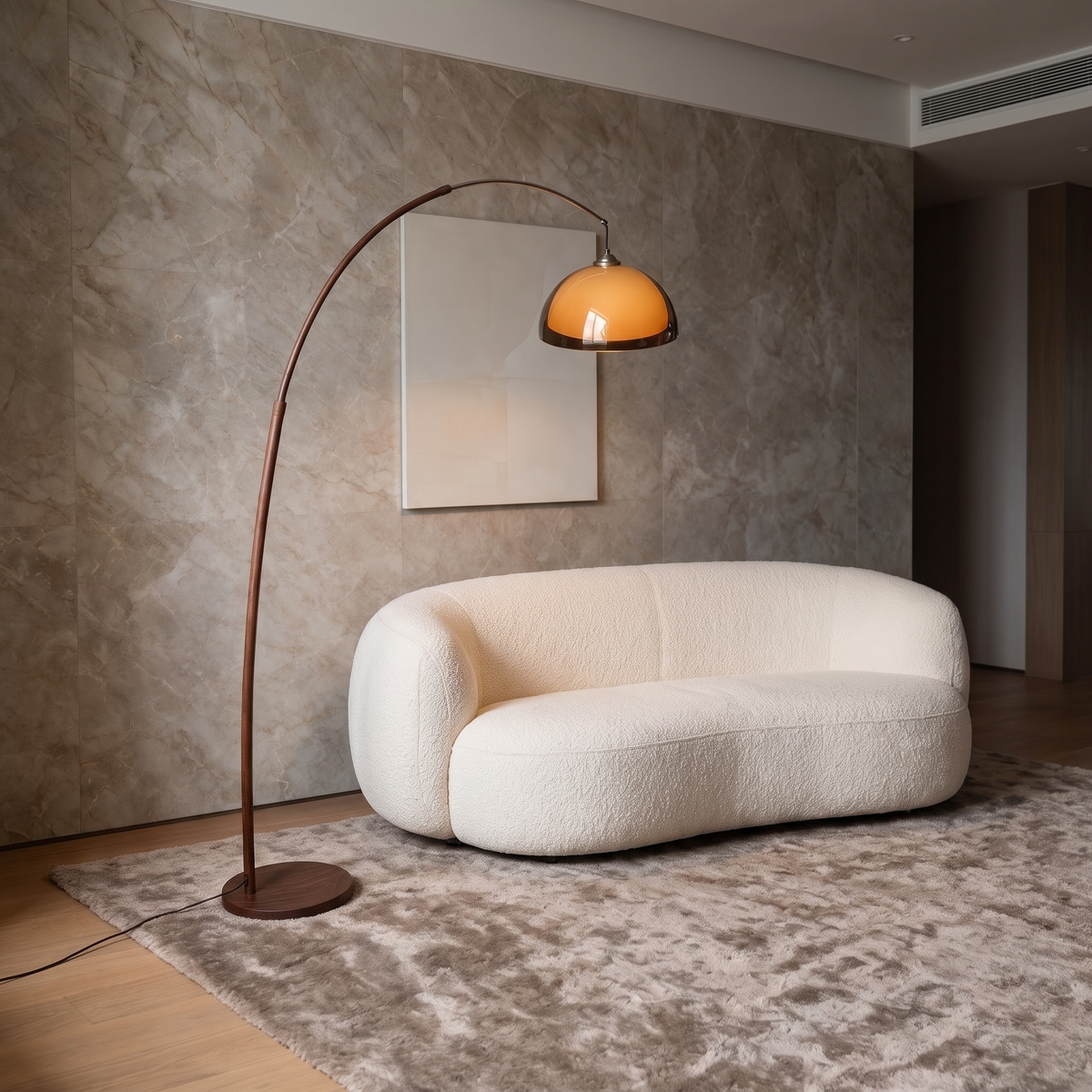 Linden Arc Floor Lamp — feature wall lifestyle