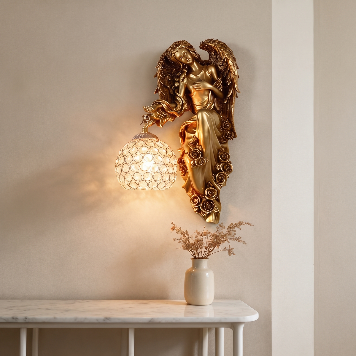 Seraphina Crystal Wall Sconce - right-facing lifestyle image in entryway