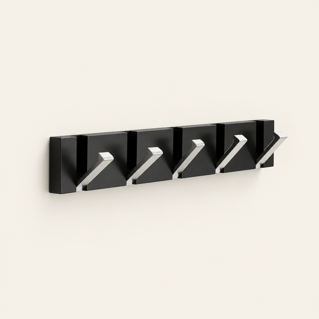 Foldable Hook Rack — Black rail, silver hooks, 5 hooks