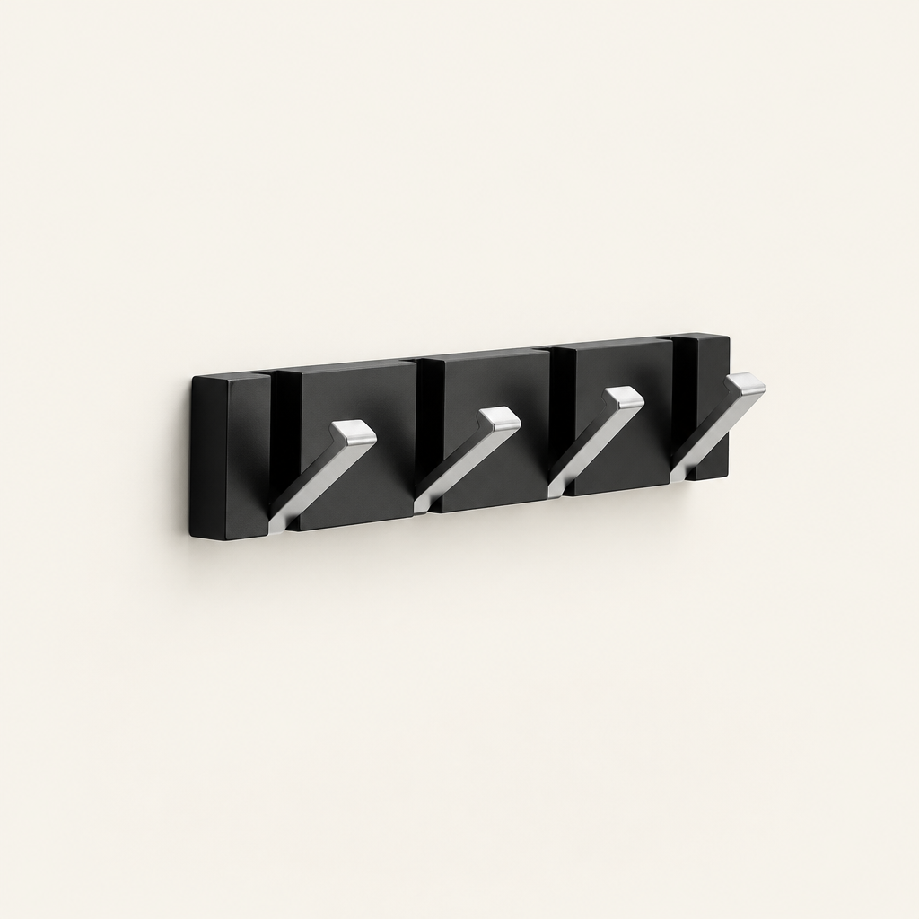 Foldable Hook Rack — Black rail, silver hooks, 4 hooks