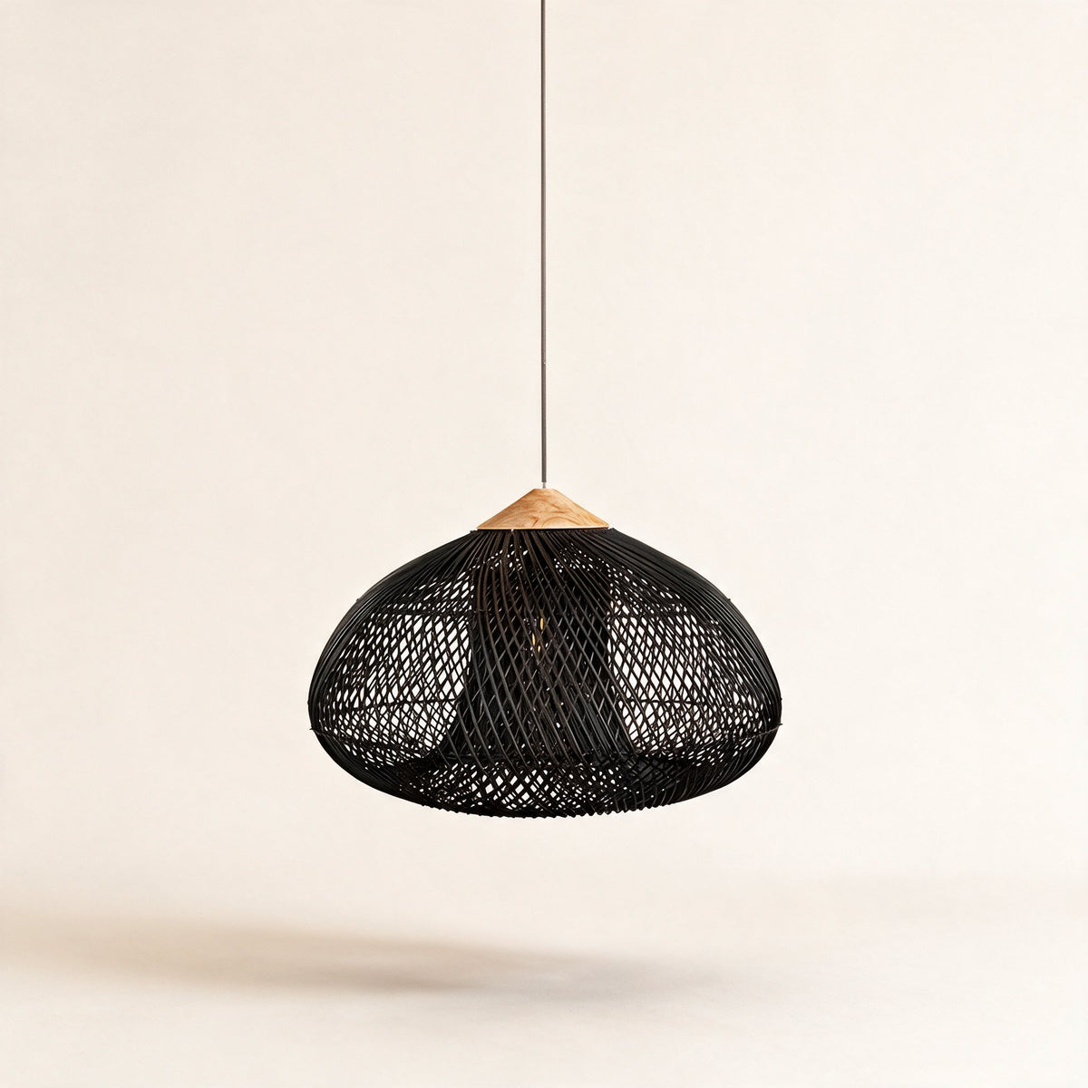 Java Rattan Pendant Light — Natural wood Black rattan main