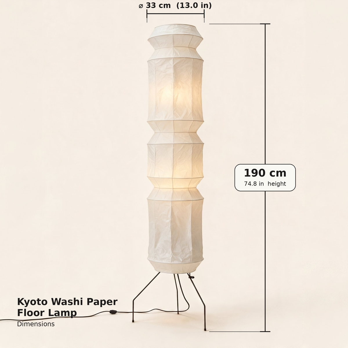 Kyoto Washi Paper Floor Lamp — dimensions diagram