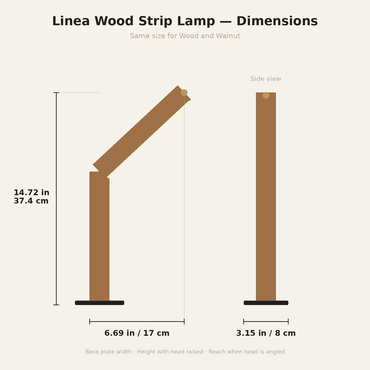 Linea Wood Strip Lamp — dimensions