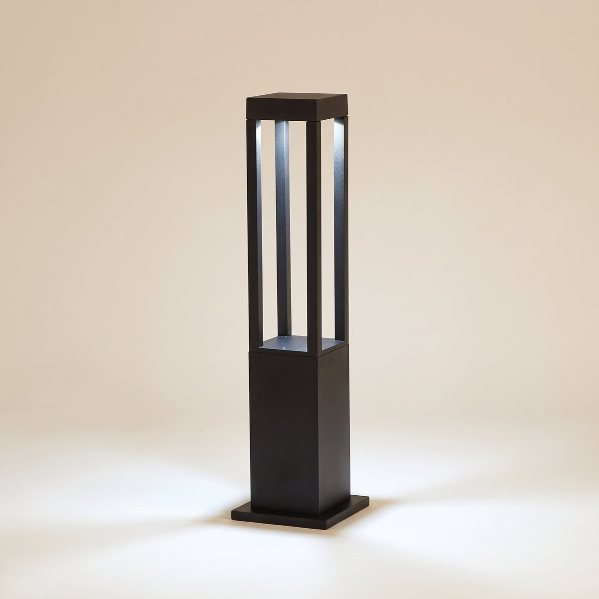 Rowan Aluminum Bollard Light — hero, cold white glow