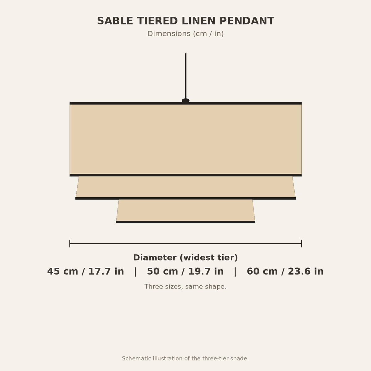 Sable tiered fabric pendant dimensions diagram