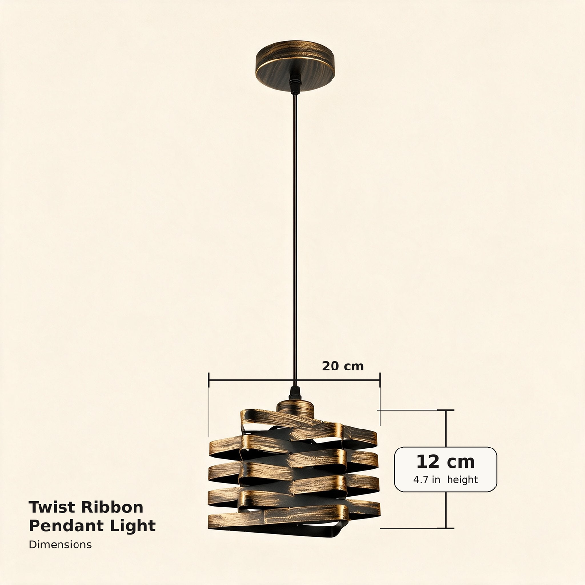Twist Ribbon Pendant Light — dimensions: 20 cm shade width, 12 cm shade height