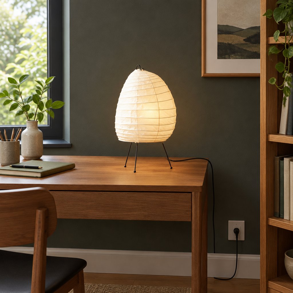 Washi Tripod Table Lamp — study in daylight, lamp on