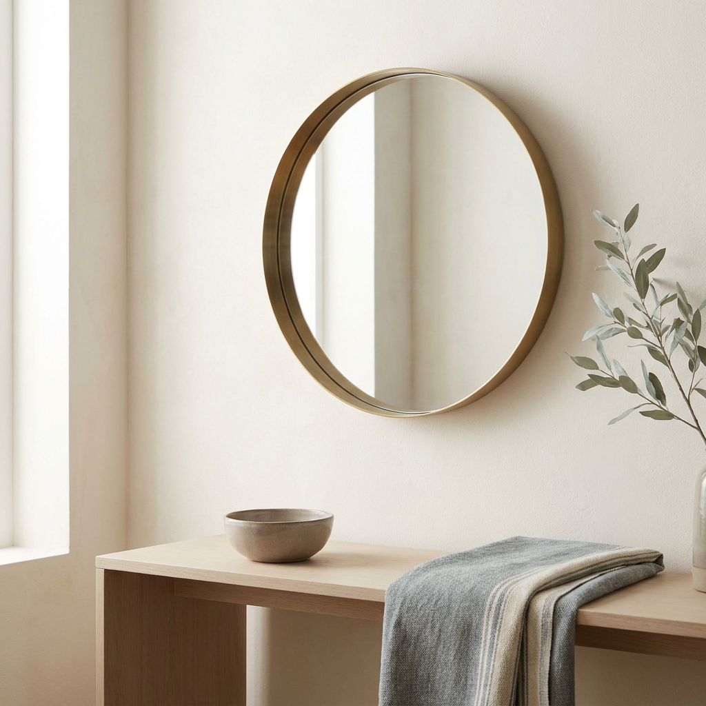 Mirrors collection — brushed brass round mirror vignette