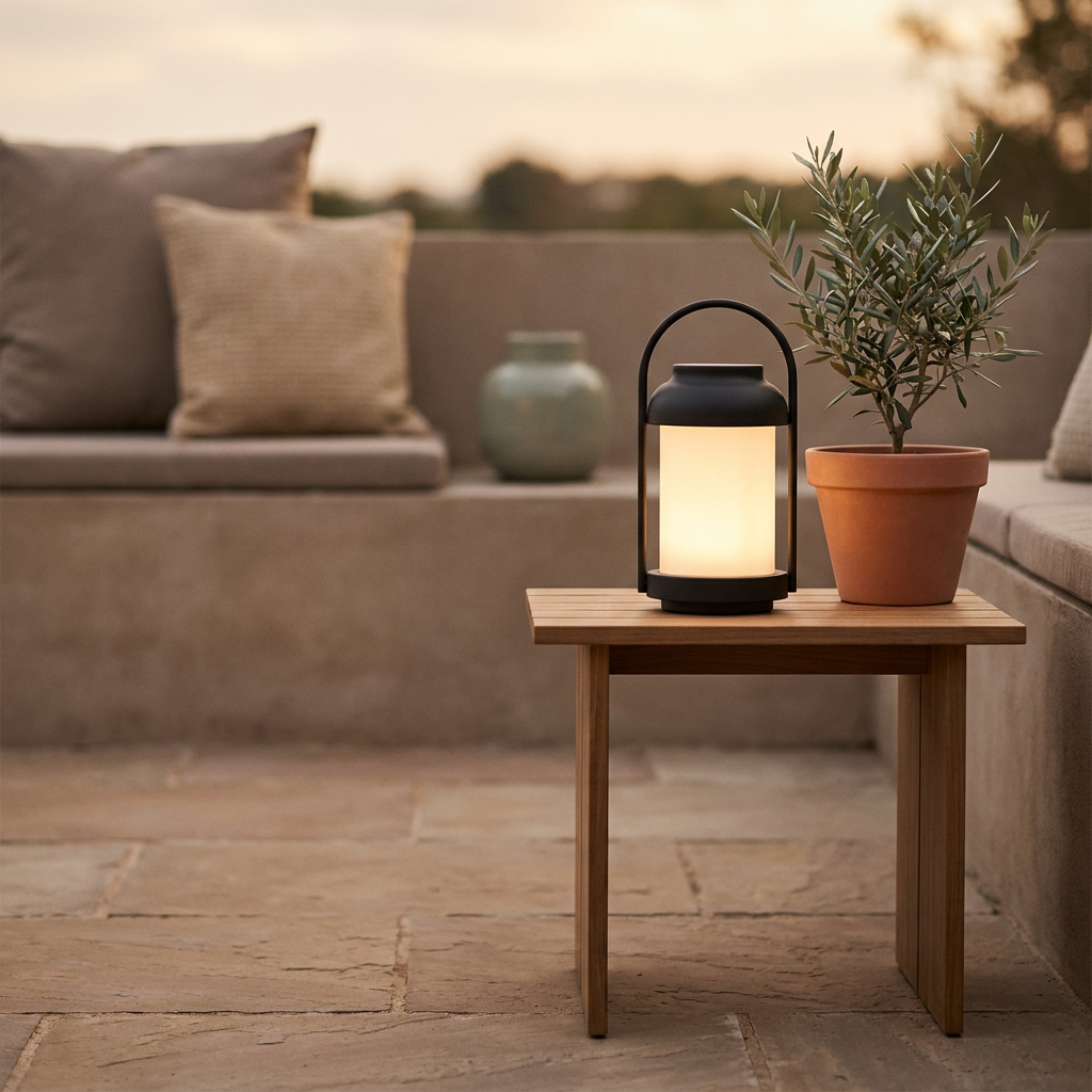 Outdoor Lighting collection — patio lantern at dusk