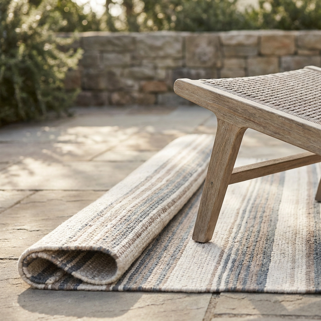Outdoor Rugs & Mats collection — woven rug on stone patio
