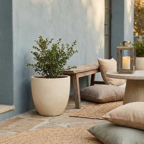 Outdoor Decor collection — patio planter and lantern vignette