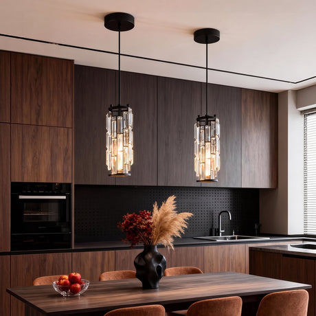 Prism Mini Pendant — black pendants in dark wood kitchen