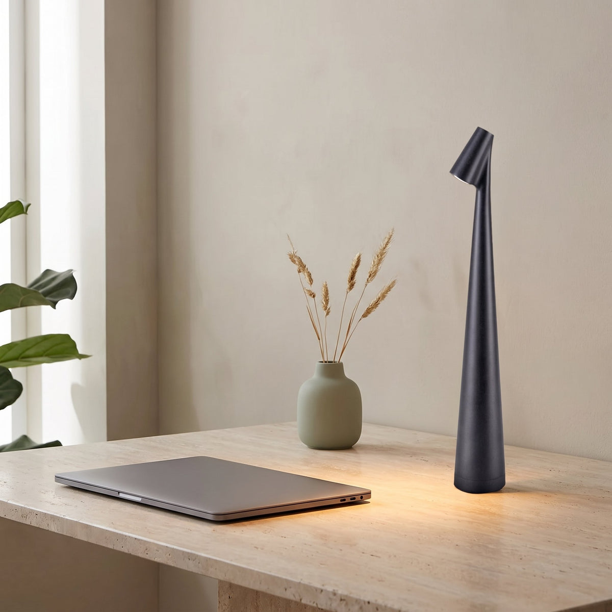 Spire Cone Table Lamp — Black, home office desk scene