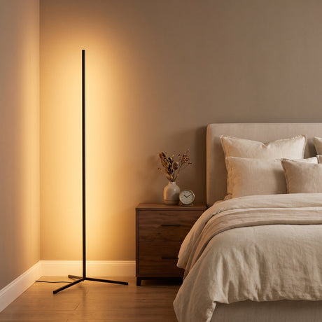 Pulse RGB Floor Lamp — warm amber glow in elegant bedroom