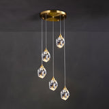 Facet Brass Crystal Pendant — round 5-light dark wall