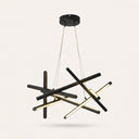 Tangent Bar Chandelier — black crisscross bars, studio view