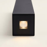 Slab Outdoor Wall Light close-up of the black end face with a small square light opening in the center