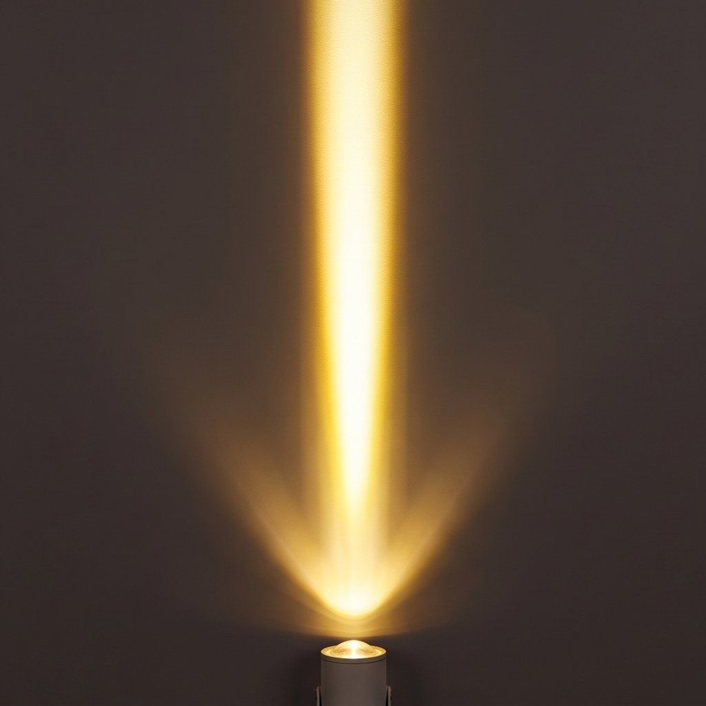 Aperture Beam Spotlight golden beam effect on a dark wall